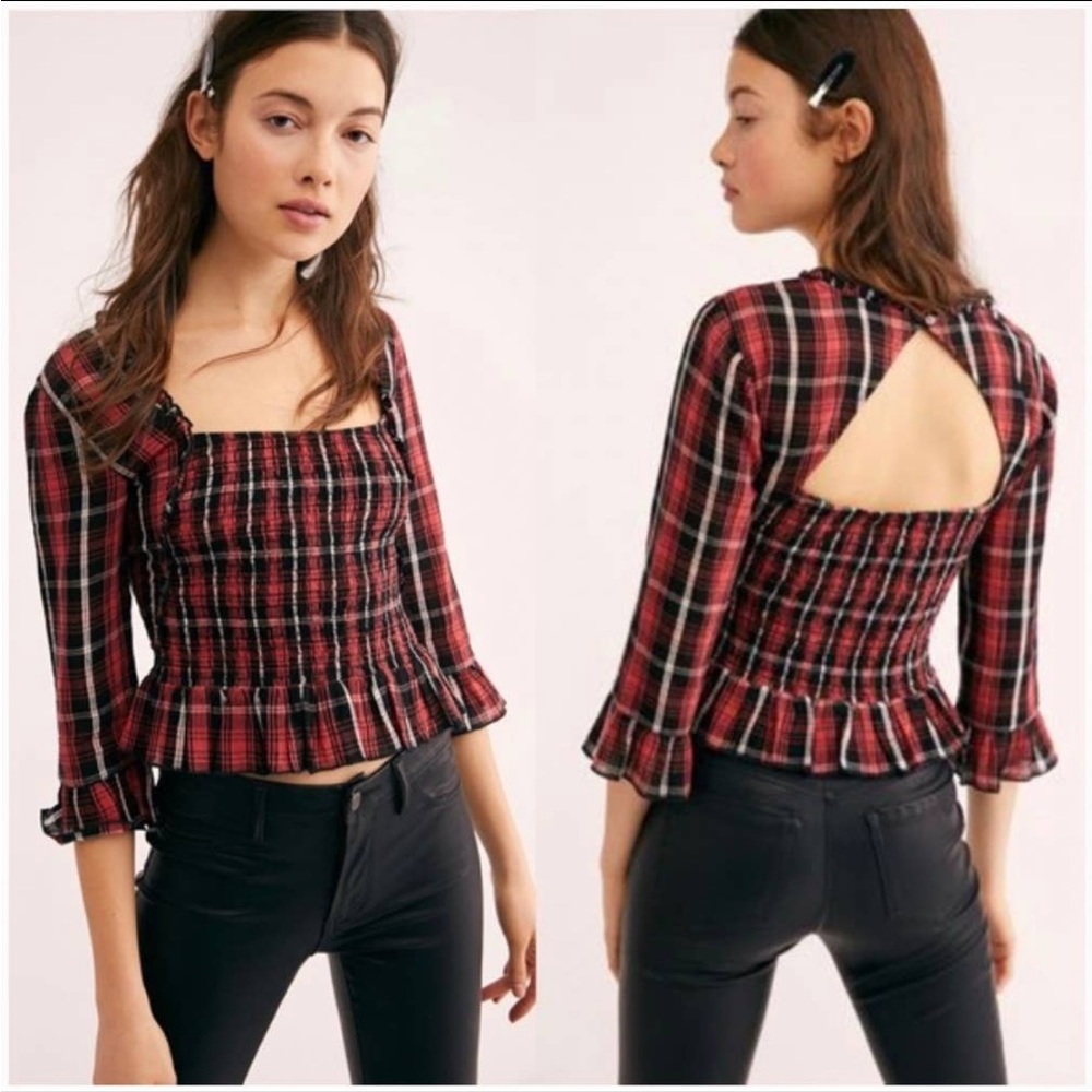 Free People Plaid Peplum Top